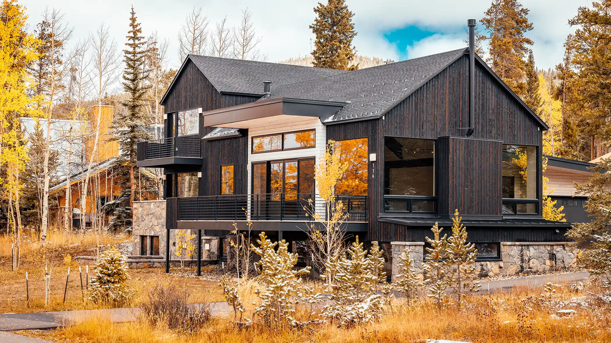 Gold-Flake-Terrace-Side summit county custom home side view